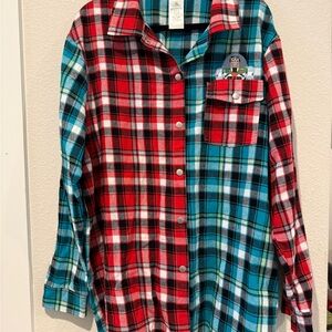 Disney Red and Blue Checkered Christmas Shirt